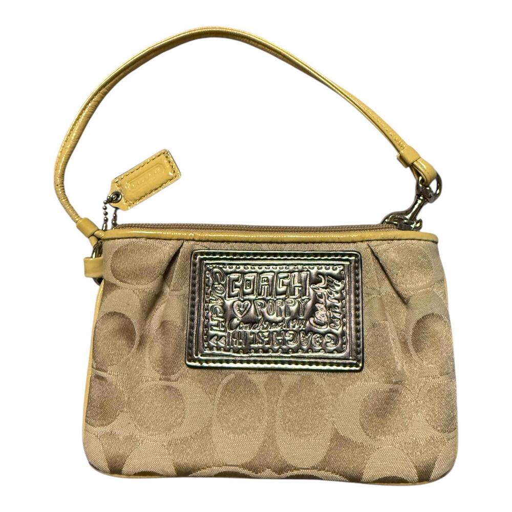 Coach Poppy Signature C Yellow Trim Wristlet, Lilac Lining